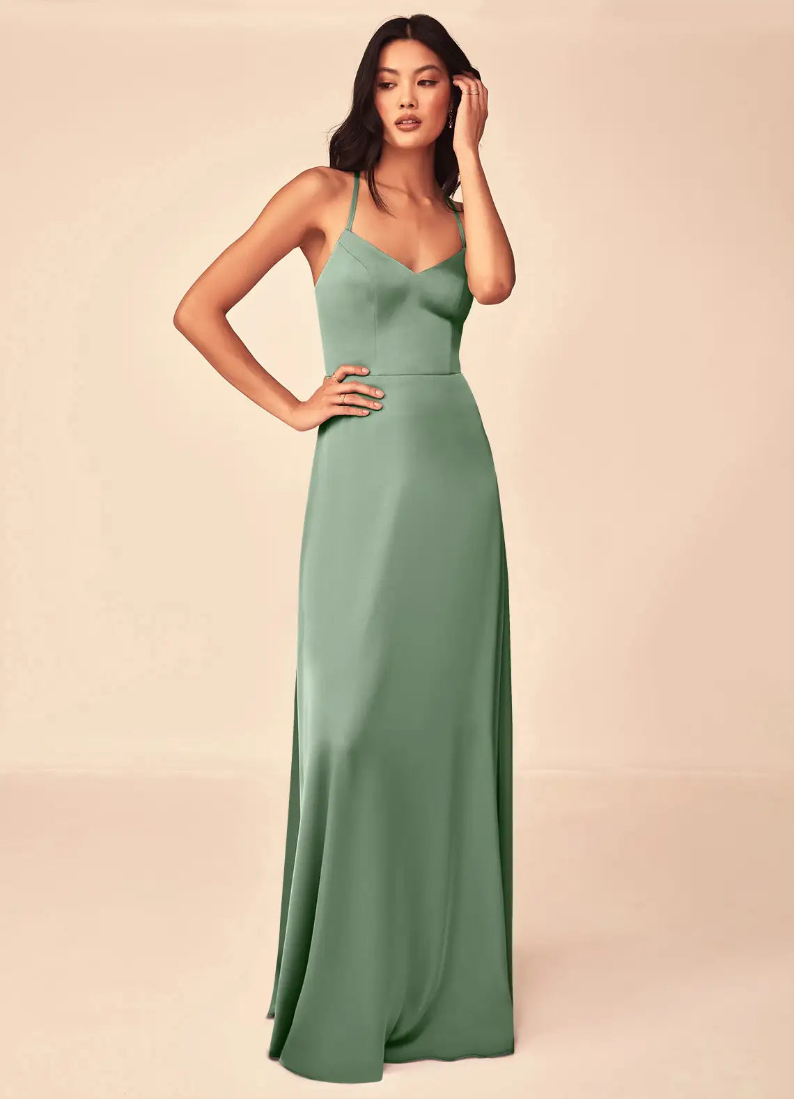 A-Line V-Neck Satin Lace-Up Back Floor-Length Wedding Dress - Yihuiw by Yihuiw