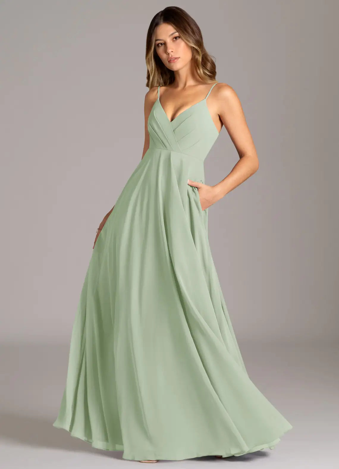A-Line V-Neck Chiffon Floor-Length Wedding Dress - Yihuiw by Yihuiw