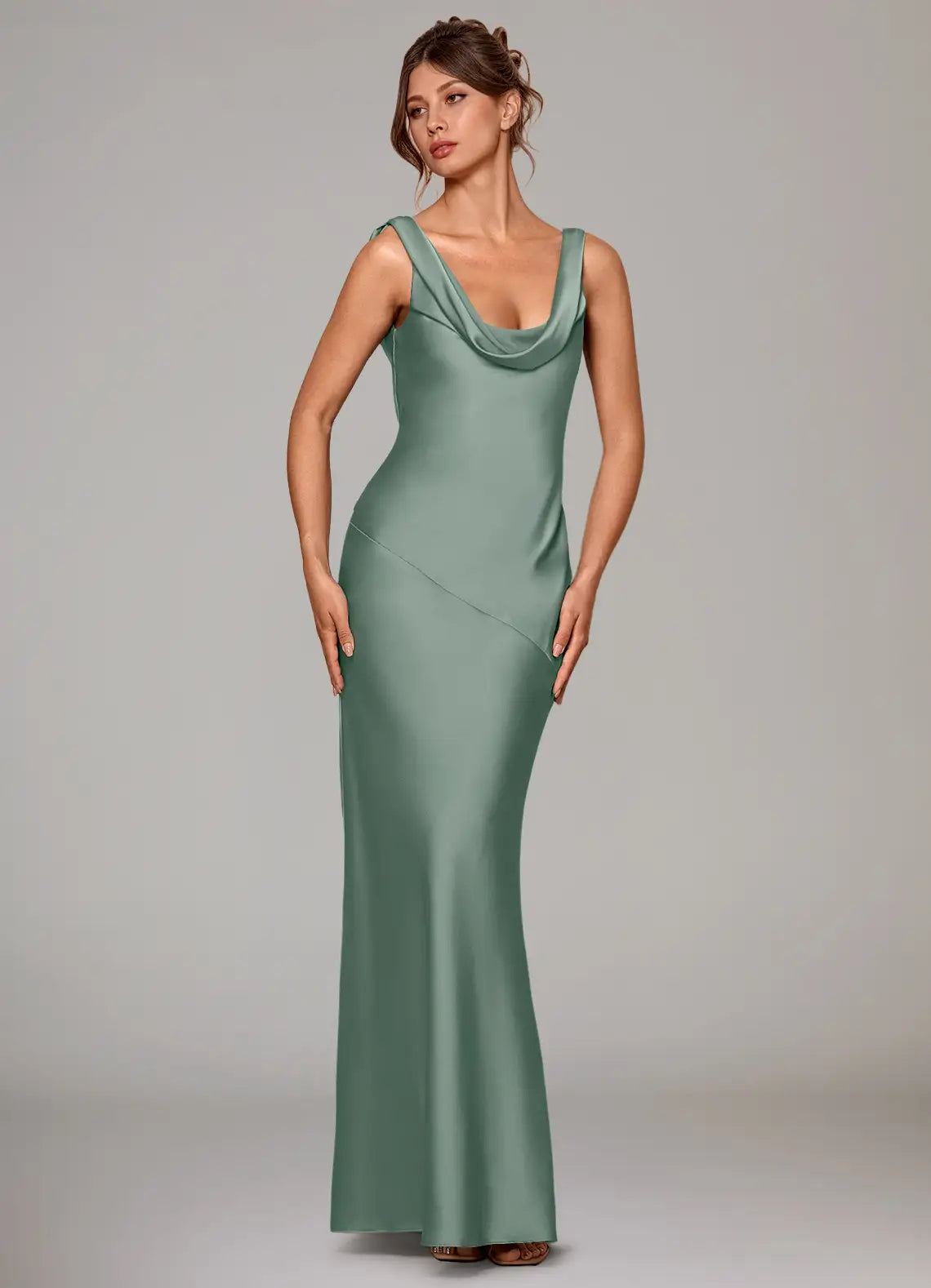 Mermaid Cowl Neck Satin Floor-Length Wedding Dress - Yihuiw by Yihuiw