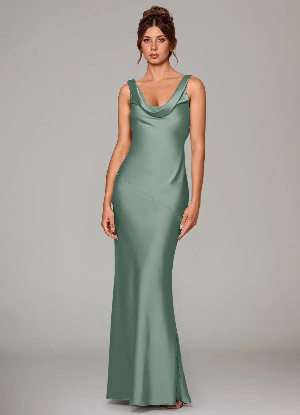 Mermaid Cowl Neck Satin Floor-Length Wedding Dress - Yihuiw by Yihuiw