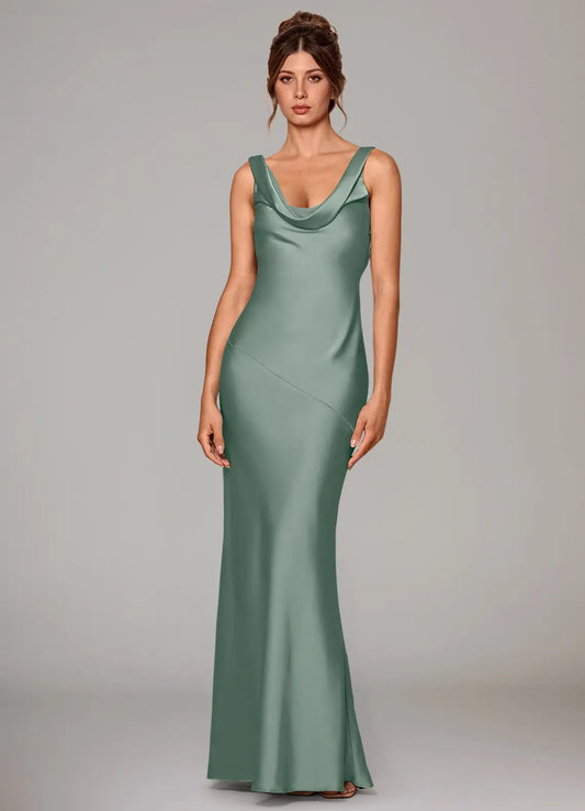 Mermaid Cowl Neck Satin Floor-Length Wedding Dress - Yihuiw by Yihuiw