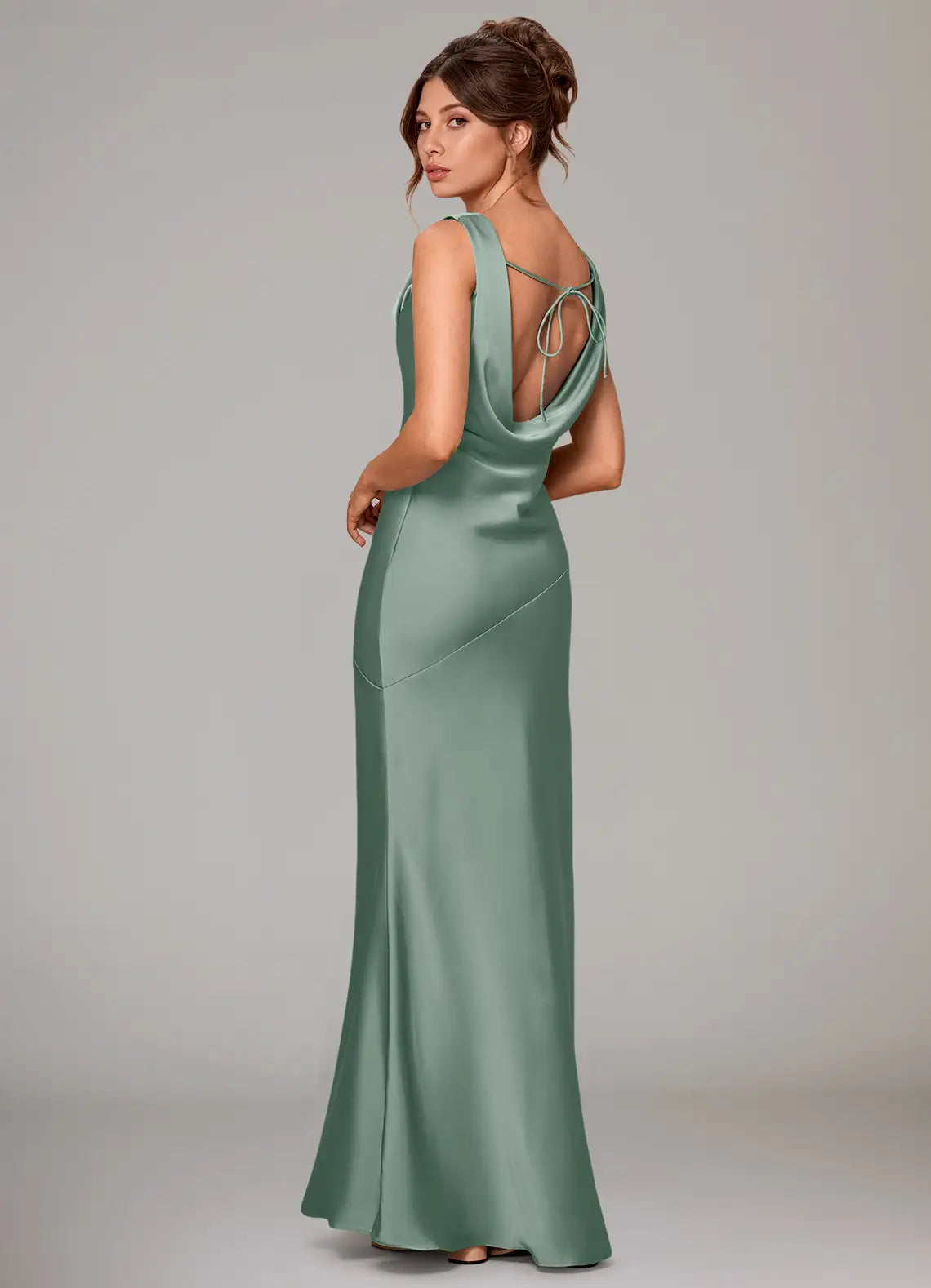 Mermaid Cowl Neck Satin Floor-Length Wedding Dress - Yihuiw by Yihuiw