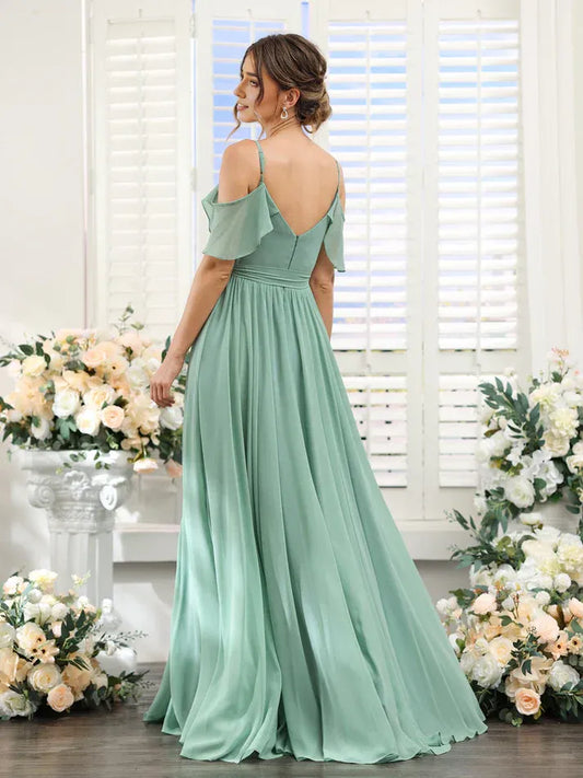 Spaghetti Strap Chiffon High Slit Wedding Dress - Yihuiw by Yihuiw