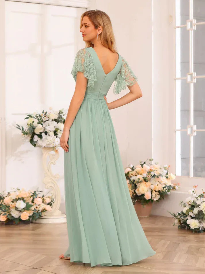 Empire Waist High Neck Chiffon High Slit Mini Wedding Dress - Yihuiw by Yihuiw