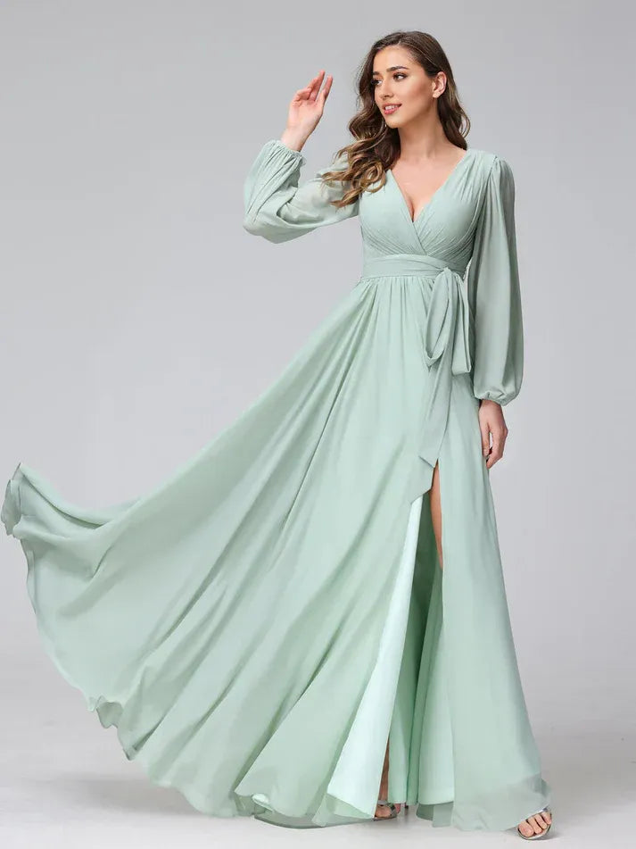 High Neck Chiffon High Slit Wedding Dress - Yihuiw by Yihuiw