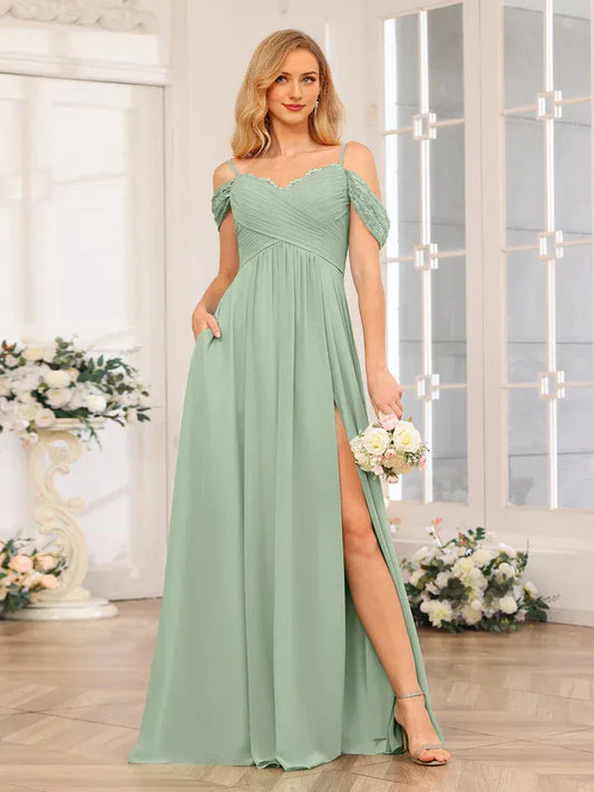 Empire Waist Chiffon High Slit Wedding Dress - Yihuiw by Yihuiw
