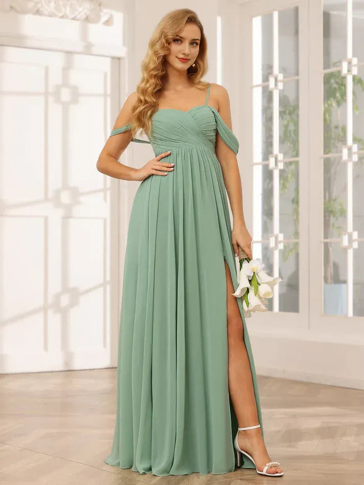 Empire Waist Spaghetti Strap Chiffon High Slit Wedding Dress - Yihuiw by Yihuiw