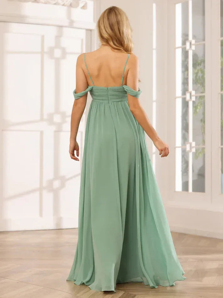 Empire Waist Spaghetti Strap Chiffon High Slit Wedding Dress - Yihuiw by Yihuiw