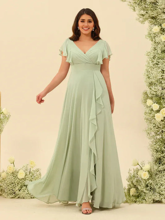 Chiffon High Slit Mini Wedding Dress - Yihuiw by Yihuiw