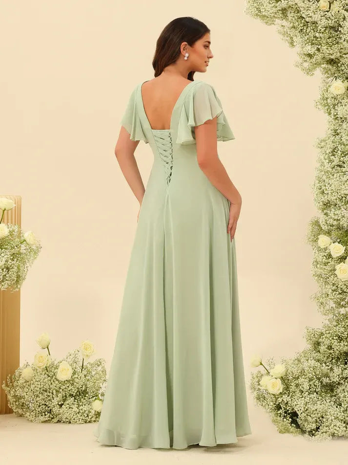 Chiffon High Slit Mini Wedding Dress - Yihuiw by Yihuiw