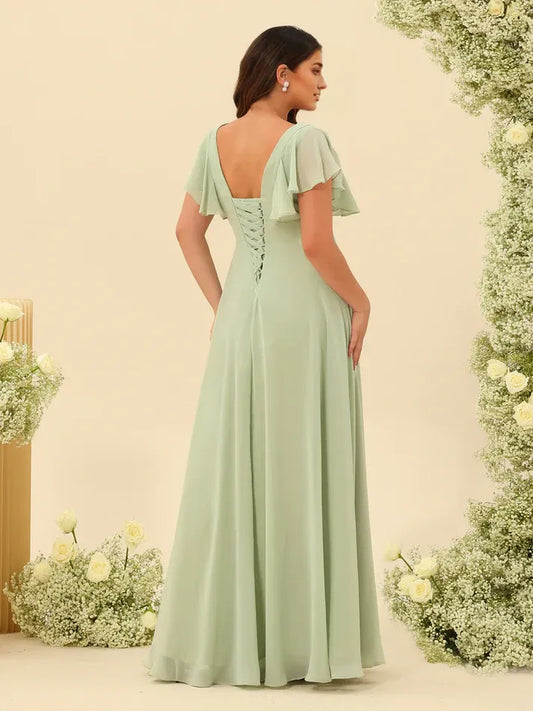 Chiffon High Slit Mini Wedding Dress - Yihuiw by Yihuiw