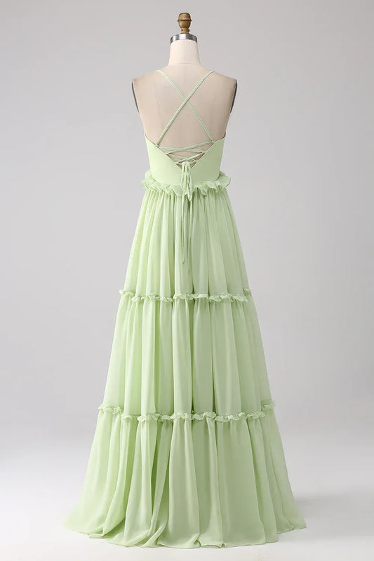 Spaghetti Strap Chiffon Ruffled Wedding Dress - Yihuiw by Yihuiw