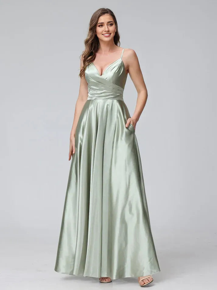Spaghetti Strap Satin Wrap Wedding Dress - Yihuiw by Yihuiw