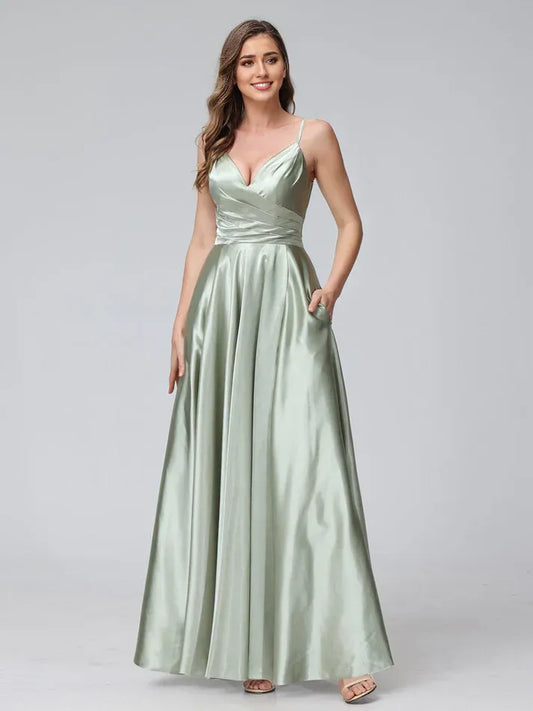 Spaghetti Strap Satin Wrap Wedding Dress - Yihuiw by Yihuiw