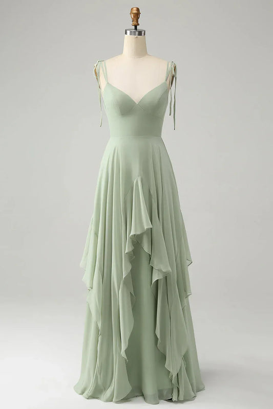 Spaghetti Strap Chiffon Ruffled Wedding Dress - Yihuiw by Yihuiw