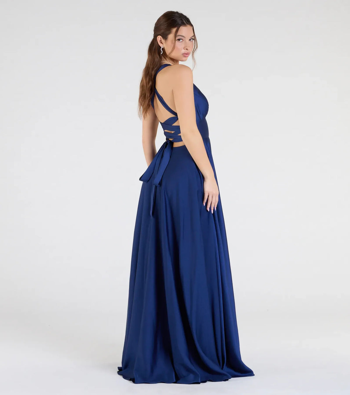 A-Line Halter Lace Lace-Up Back High Slit Floor-Length Wedding Dress - Yihuiw by Yihuiw