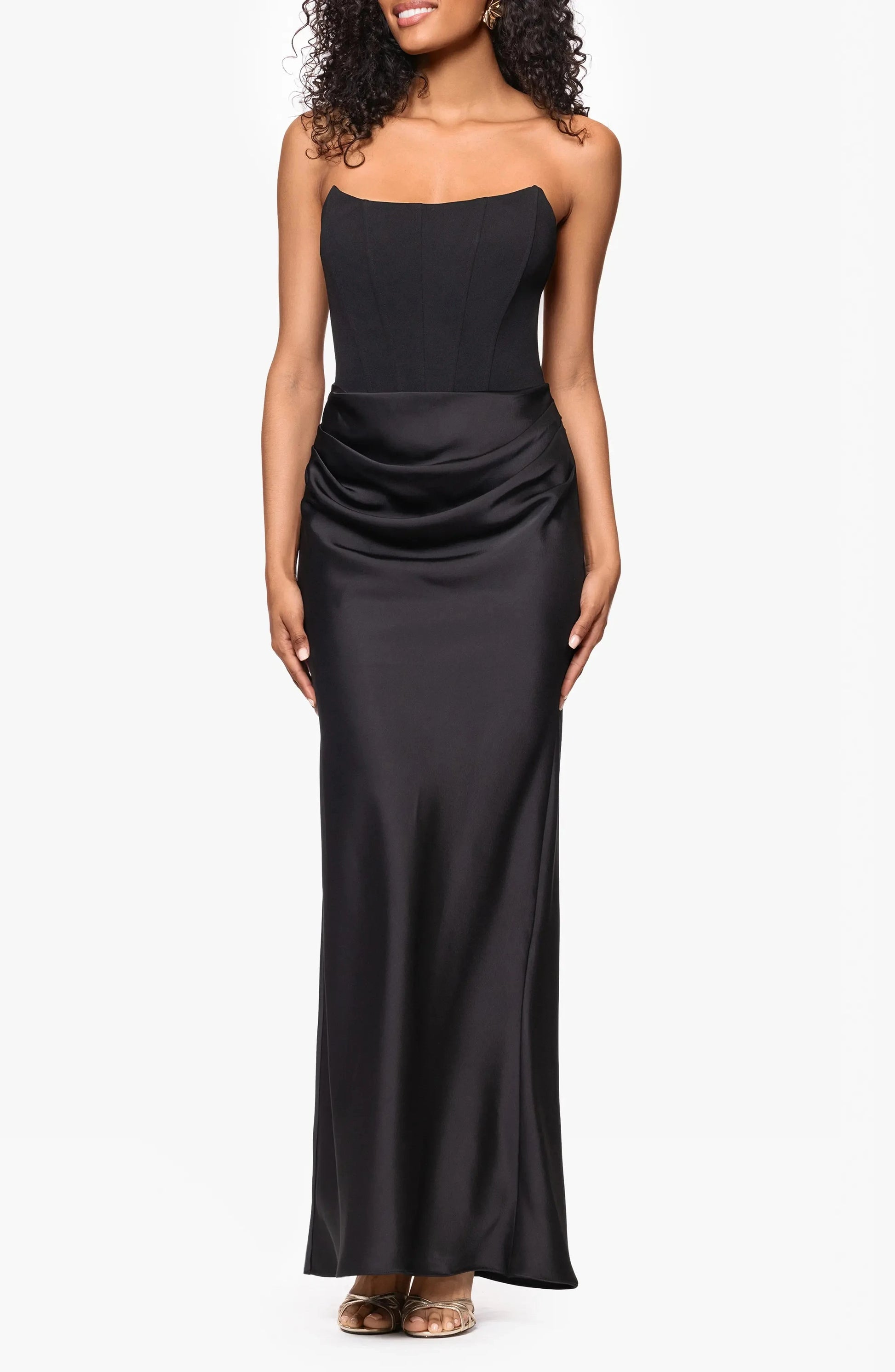 Satin Ruched Trumpet Strapless Sleeveless Open Back Floor Length For Ladies Evening Dress by YiHuiw