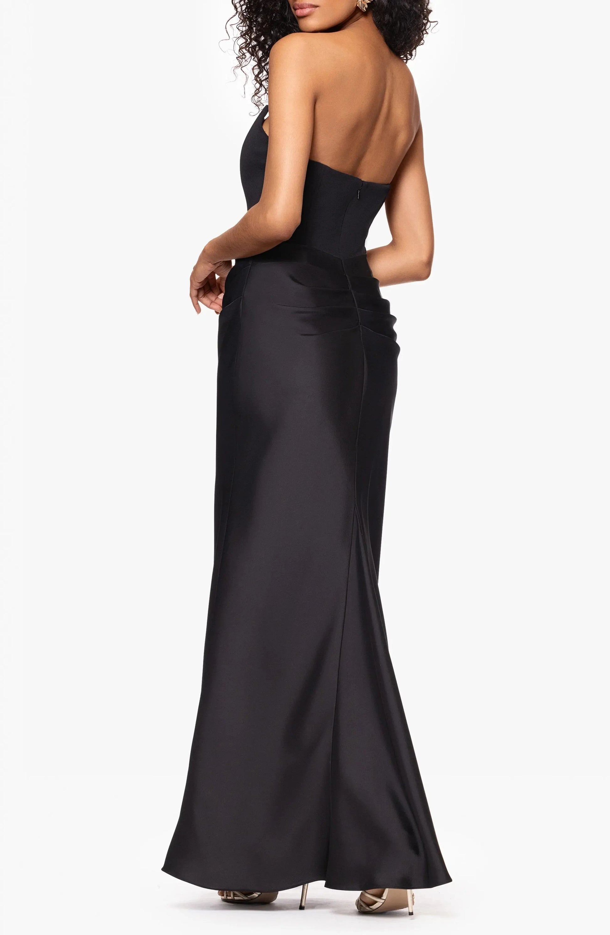Satin Ruched Trumpet Strapless Sleeveless Open Back Floor Length For Ladies Evening Dress by YiHuiw