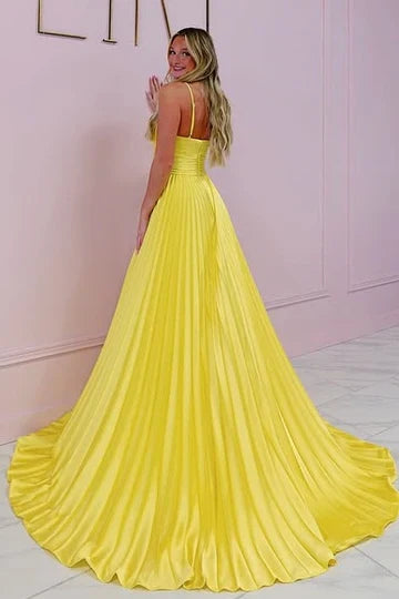 Satin A-Line Sweetheart Pleated Party Prom Dress With Slit by lanqidress