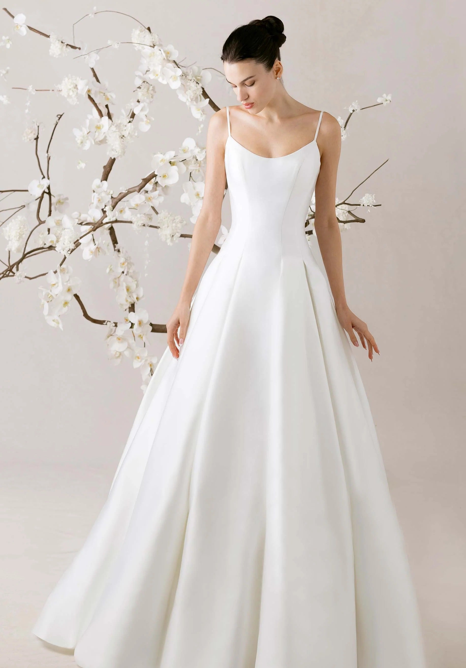 Ball Gown Satin Long Sleeve Open Back Beaded Wedding Gown - Yihuiw by Yihuiw