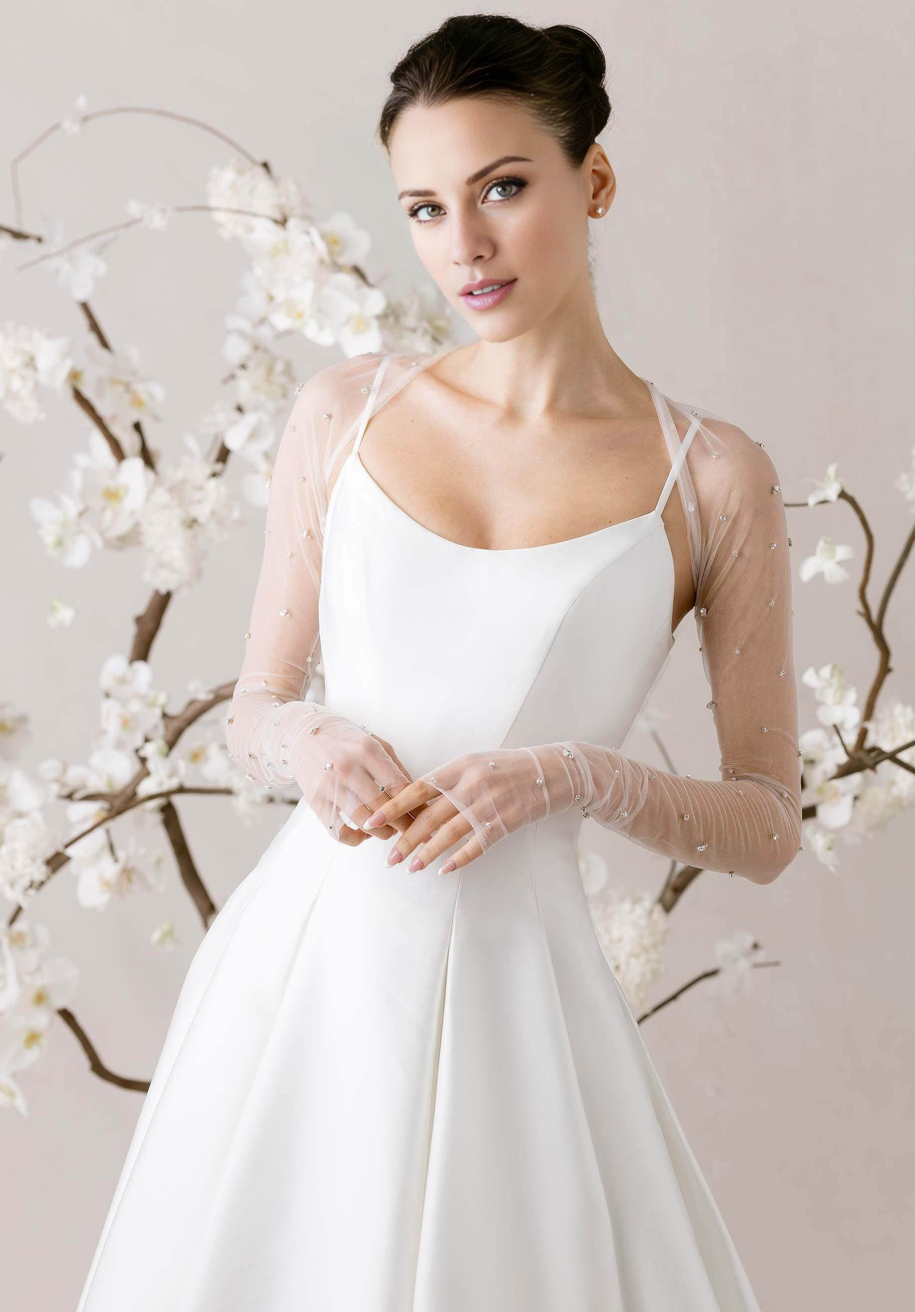 Ball Gown Satin Long Sleeve Open Back Beaded Wedding Gown - Yihuiw by Yihuiw