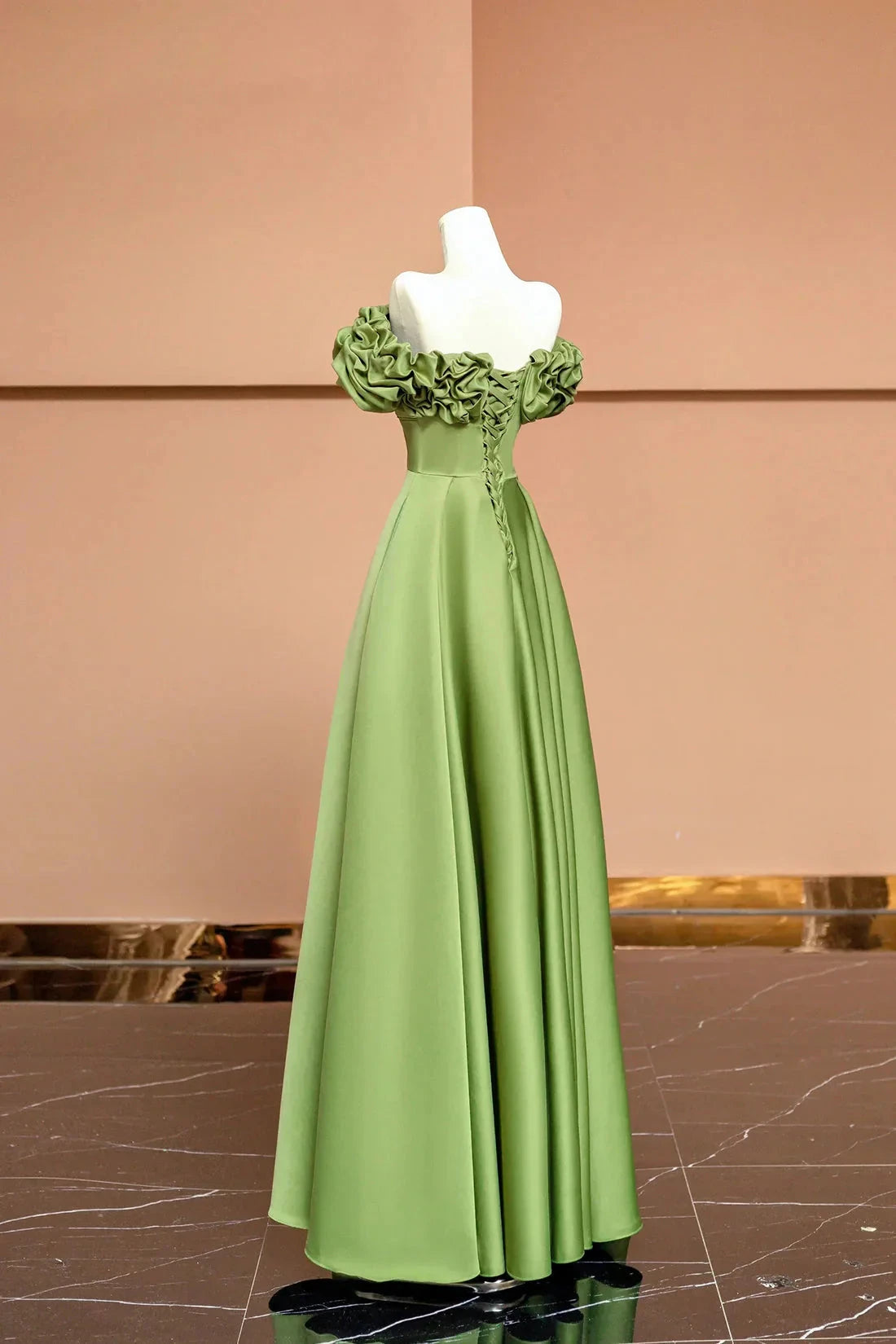 Satin Floor Length Prom Dress Off the Shoulder Evening Party Dress Simple Short Bridesmaid Dresses by YiHuiw