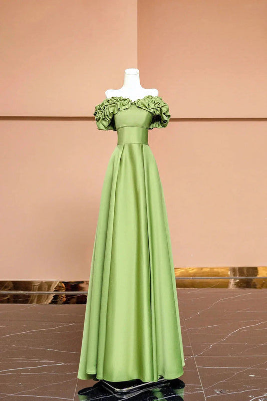 Satin Floor Length Prom Dress Off the Shoulder Evening Party Dress Simple Short Bridesmaid Dresses by YiHuiw