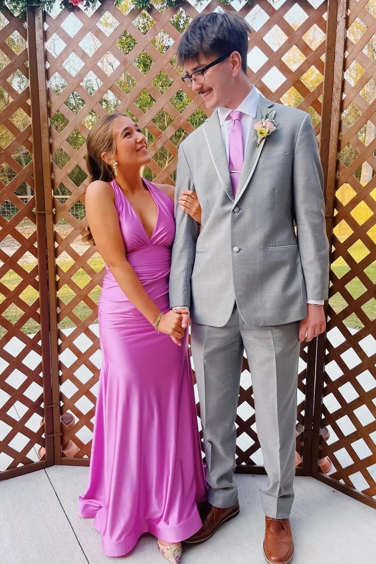 Satin Halter-Neck Deep V-Neck Open-Back Mermaid Train Prom Dress by JiMiss Dresses