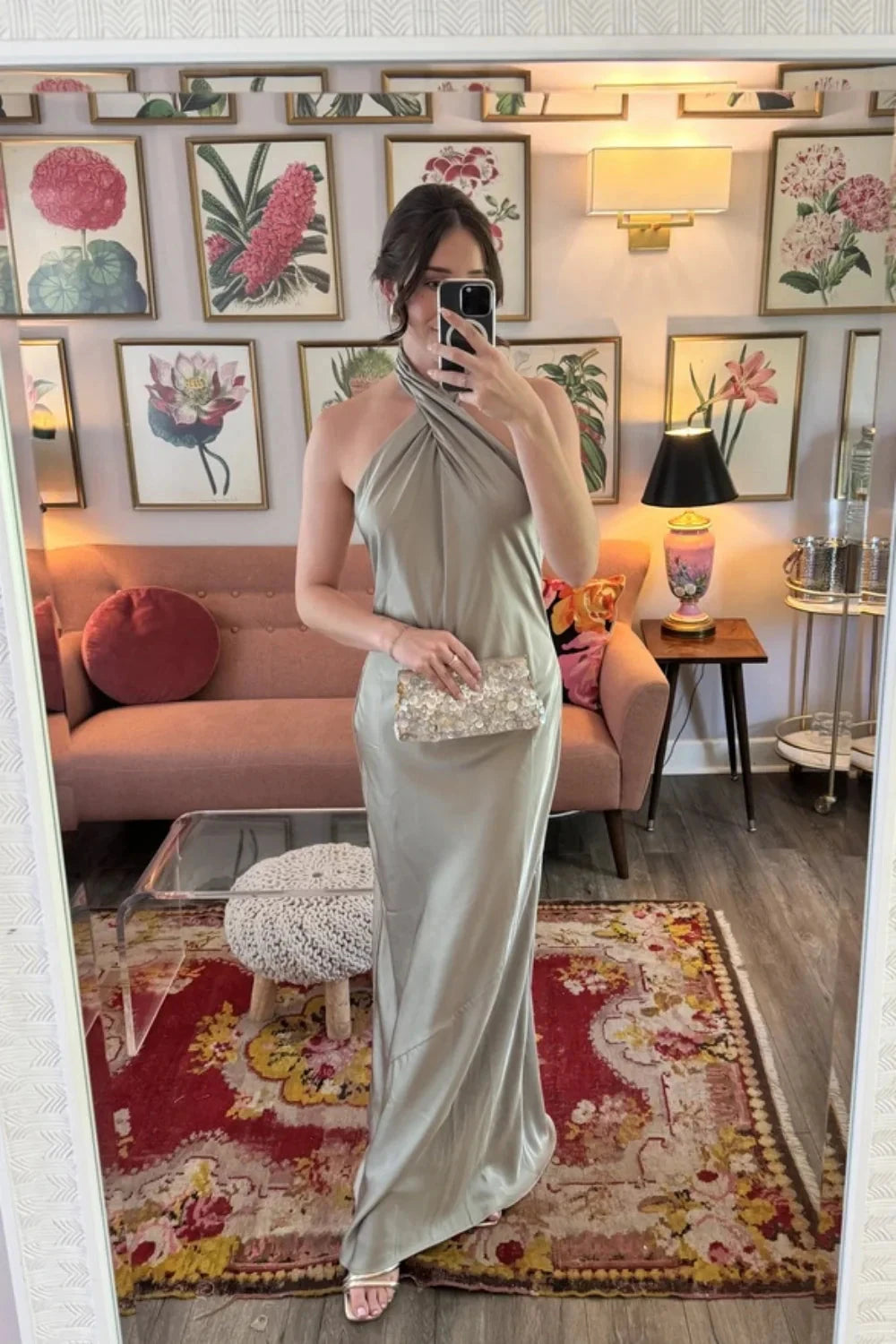 Satin Halter Prom Dress with Twist Front, Open Back & Floor-Length Silhouette by JiMiss Dresses