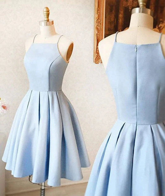 Satin Light blue Simple Short Prom Dress Mini Homecoming dress for teens Cocktail Dresses simple gentle atmospheric and unique desi Bring summer colors to enhance whiteness by YiHuiw