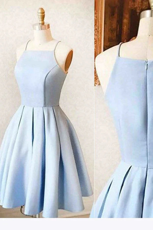 Satin Light blue Simple Short Prom Dress Mini Homecoming dress for teens Cocktail Dresses simple gentle atmospheric and unique desi Bring summer colors to enhance whiteness by YiHuiw
