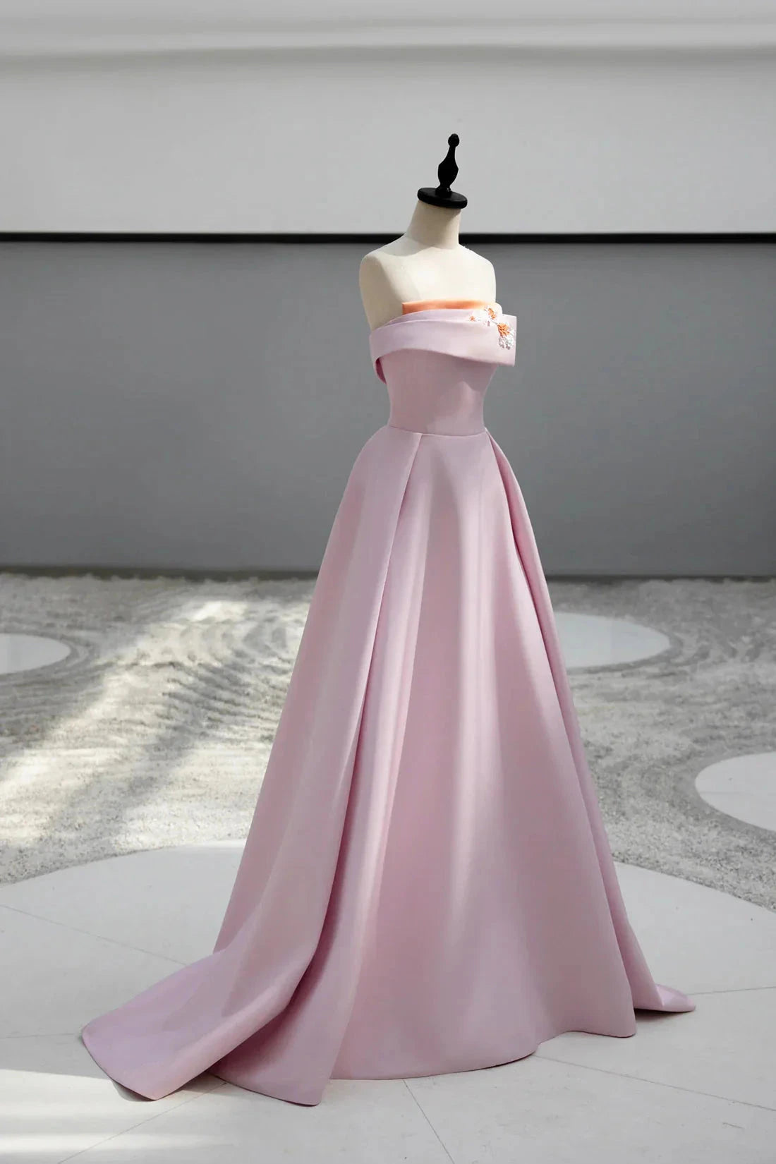 Satin Long A-line Prom Dress Pink Strapless Evening Party Dress simple gentle atmospheric and unique desi Bring summer by YiHuiw