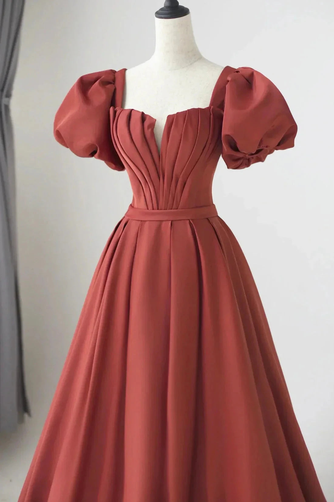 Satin Long Pleated Long Prom Dress Elegant Short Sleeve Evening Party Dress Discount Long Bridesmaid Dresses by YiHuiw