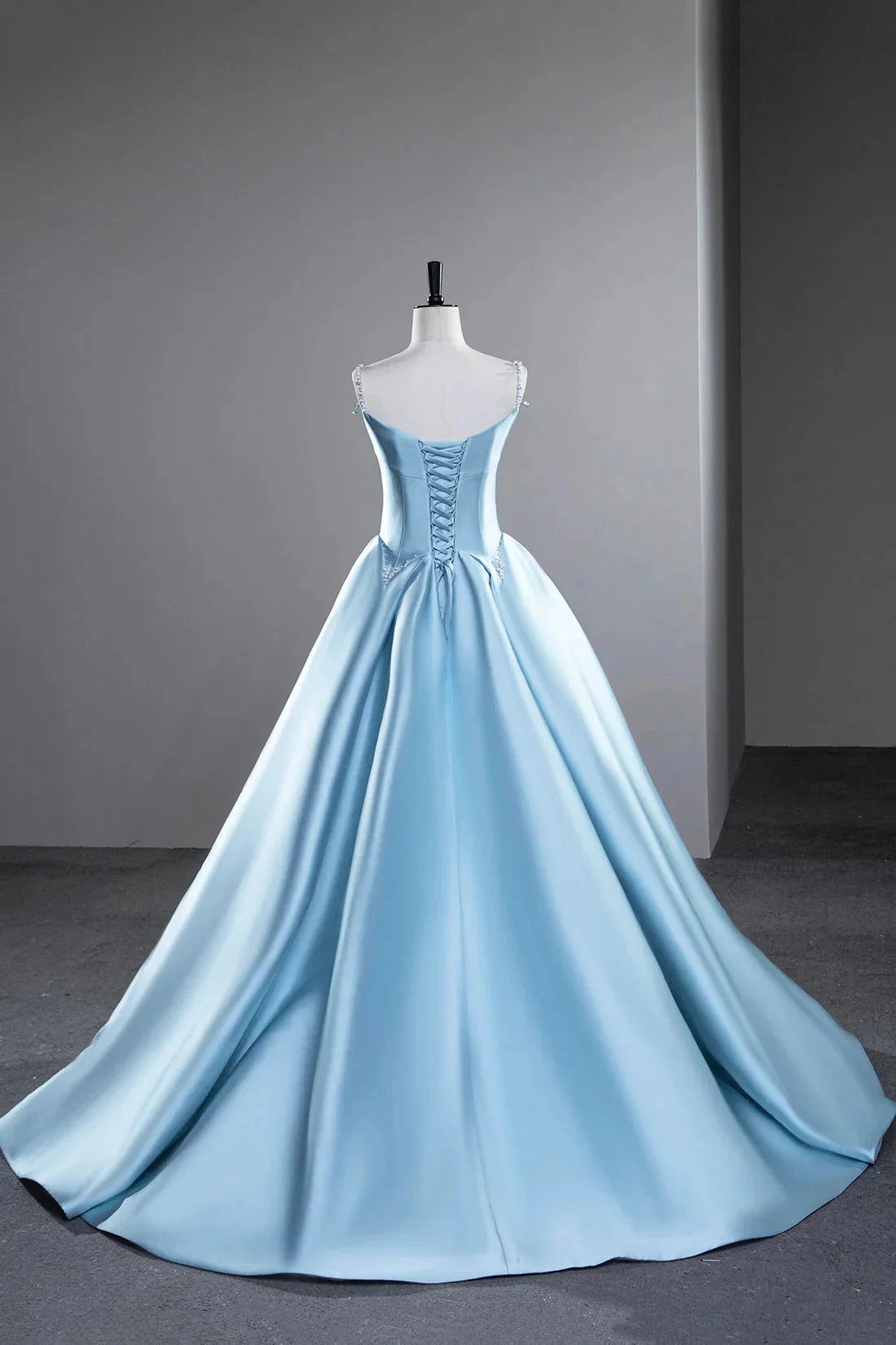 Satin Long Prom Dress A-Line Spaghetti Strap Evening Party Dress simple gentle atmospheric and unique desi Bring summer by YiHuiw