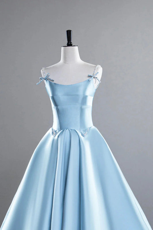 Satin Long Prom Dress A-Line Spaghetti Strap Evening Party Dress simple gentle atmospheric and unique desi Bring summer by YiHuiw