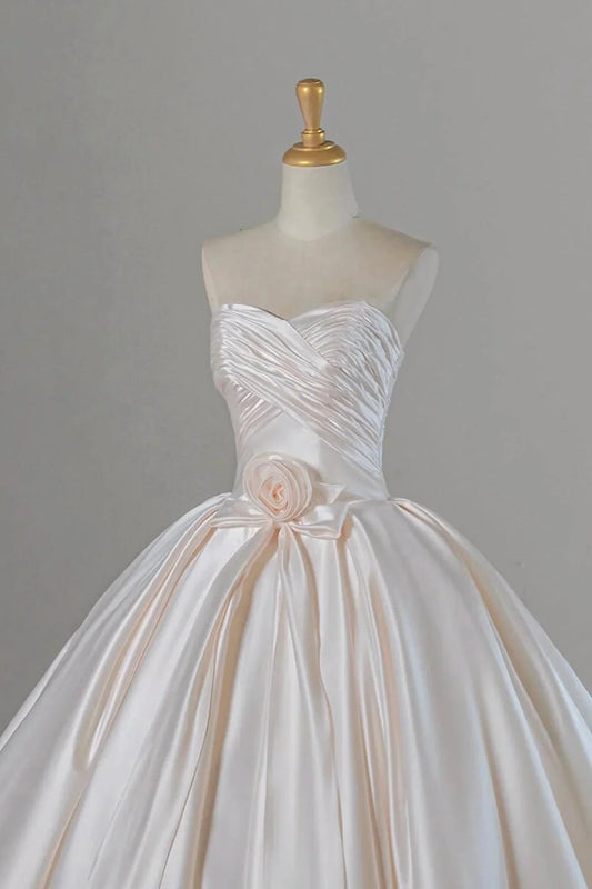Satin Long Prom Dress A-Line Strapless Evening Party Dress simple gentle atmospheric and unique desi Brin by YiHuiw