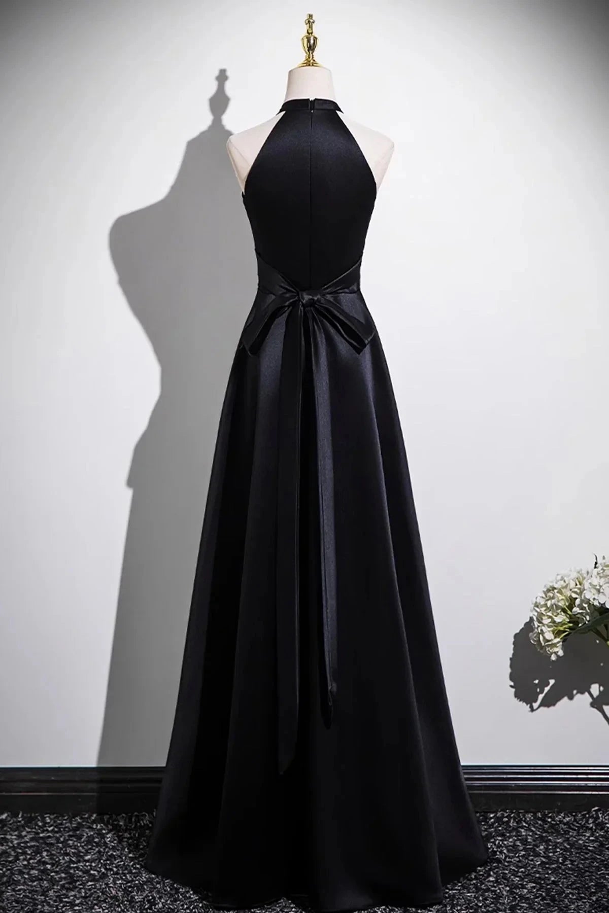 Satin Long Prom Dress Black A-Line Evening Party Dress simple gentle atmospheric and unique desi Brin by YiHuiw