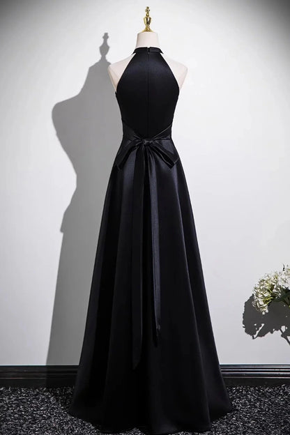 Satin Long Prom Dress Black A-Line Evening Party Dress simple gentle atmospheric and unique desi Brin by YiHuiw