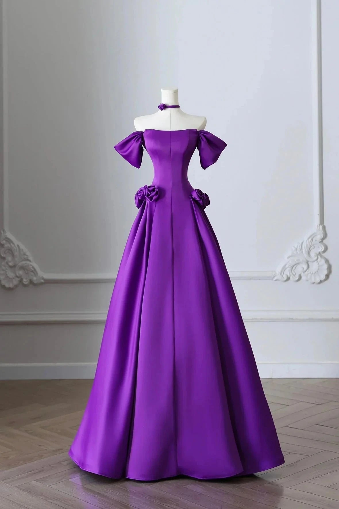 Satin Long Prom Dress Elegant Off the Shoulder Evening Party Dress simple gentle atmospheric and unique desi Brin by YiHuiw
