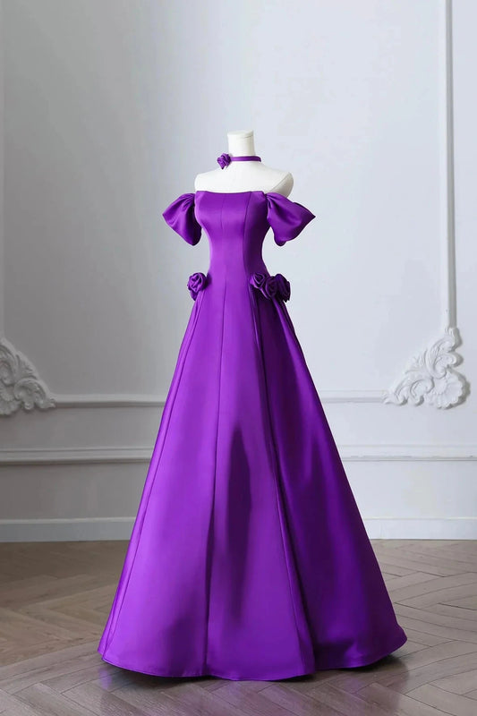 Satin Long Prom Dress Elegant Off the Shoulder Evening Party Dress simple gentle atmospheric and unique desi Brin by YiHuiw