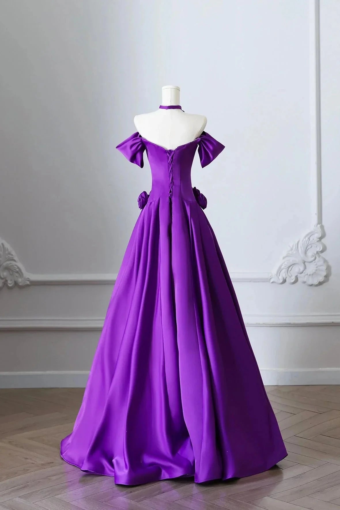 Satin Long Prom Dress Elegant Off the Shoulder Evening Party Dress simple gentle atmospheric and unique desi Brin by YiHuiw