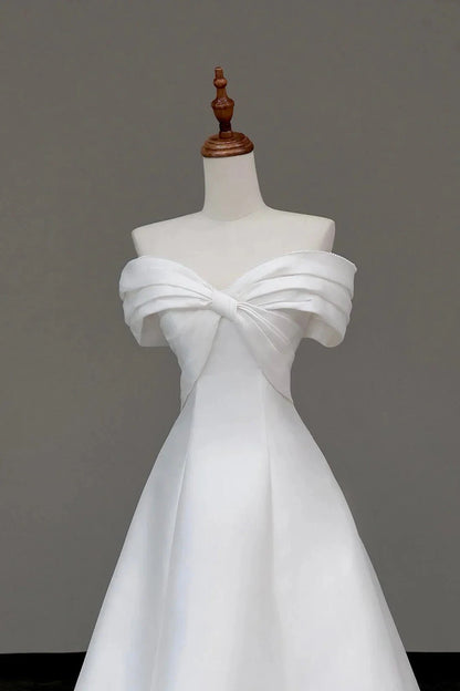 Satin Long Prom Dress, Off the Shoulder A-Line Evening Party Dress simple gentle atmospheric and unique desi Bring summer by YiHuiw