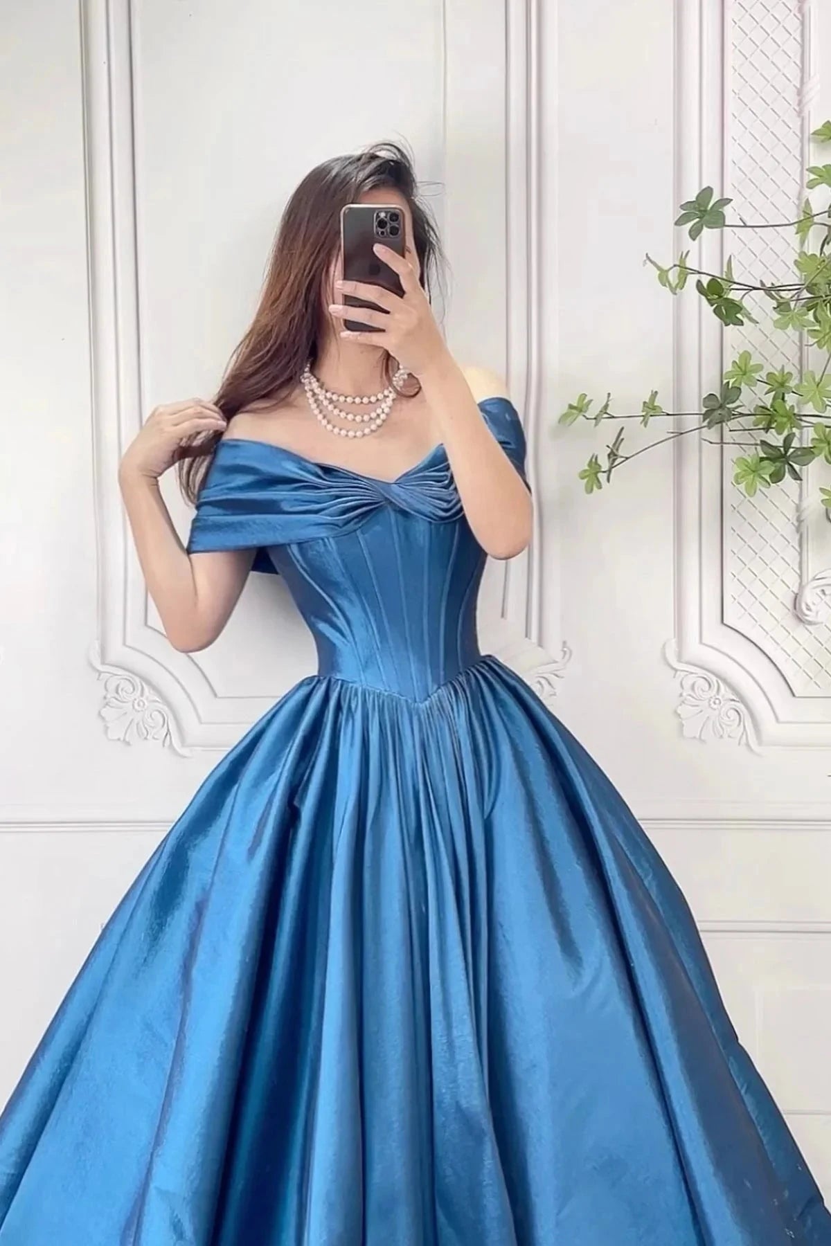 Satin Long Prom Dress with Corset Beautiful Off the Shoulder Evening Party Dress simple gentle atmospheric and unique desi Brin by YiHuiw