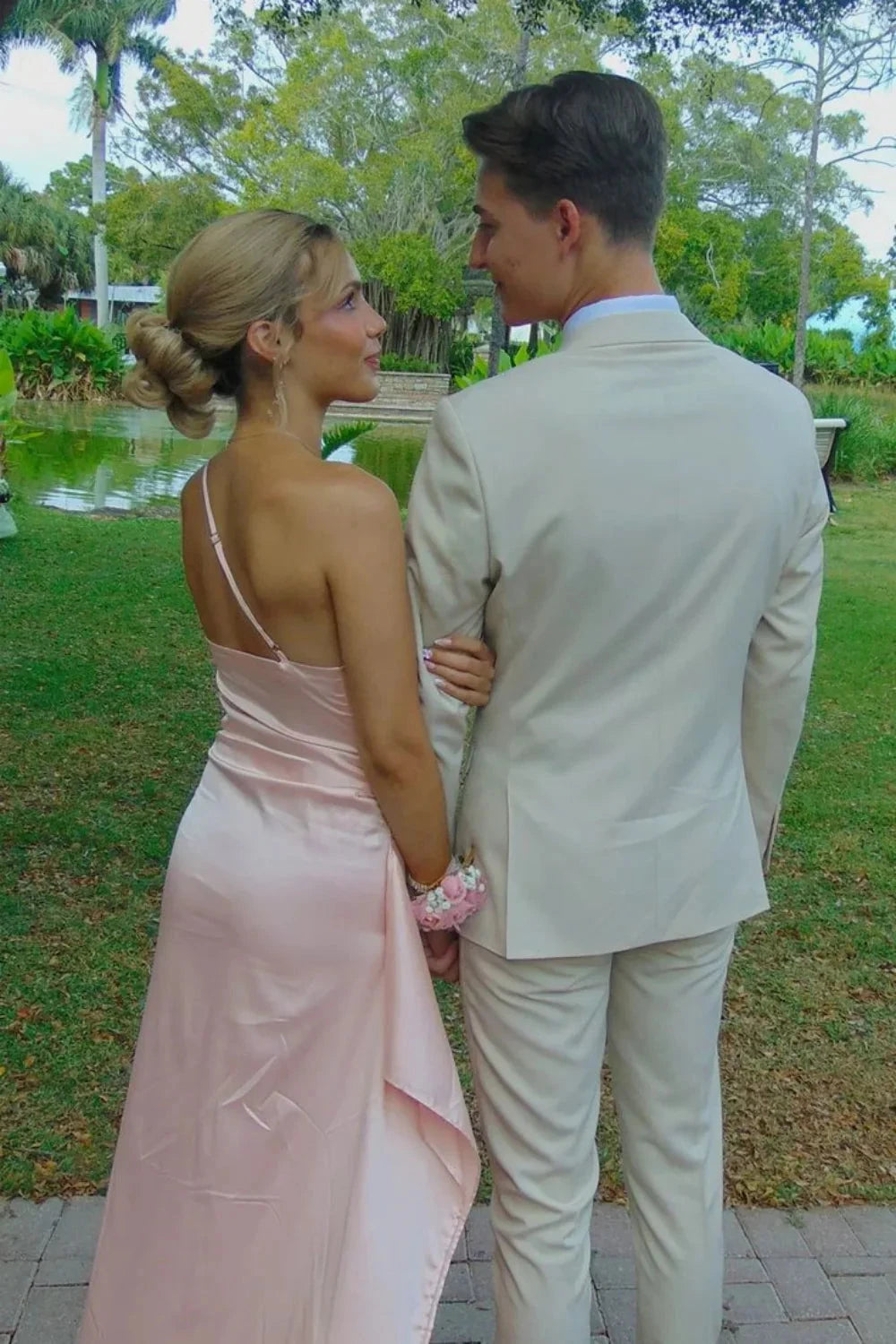 Satin One-Shoulder Asymmetric Ruched High-Slit Asymmetric Hem Mermaid Prom Dress by JiMiss Dresses