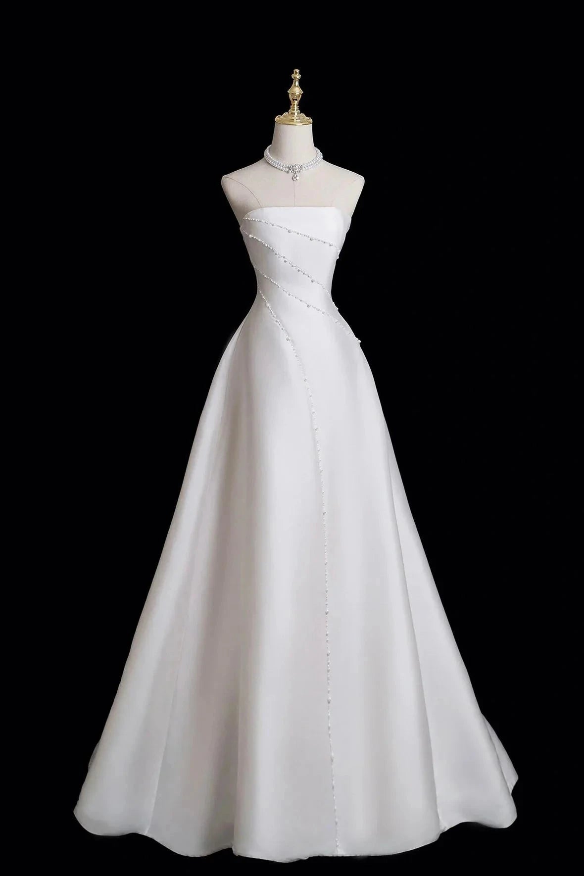 Satin Pearl Long A-Line Prom Dress White Evening Party Dress simple gentle atmospheric and unique desi Bring by YiHuiw