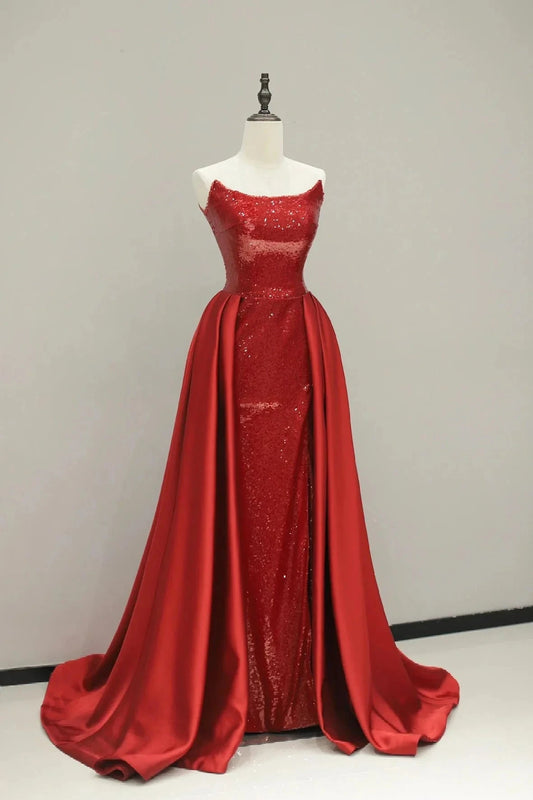Satin Sequins Long Prom Dress Elegant A-Line Evening Party Dress simple gentle atmospheric and unique desi Brin by YiHuiw