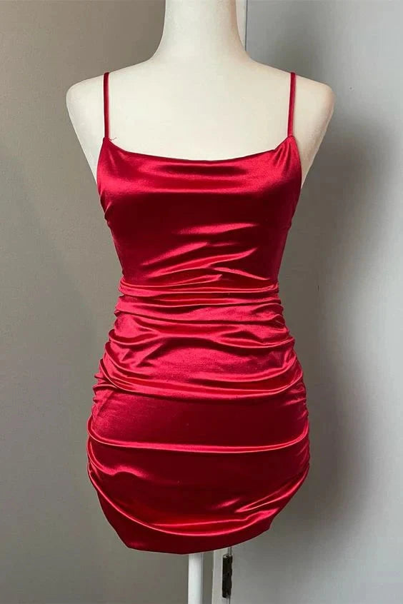 Satin Sheath Straps Homecoming Dress simple gentle atmospheric and unique desi Brin by YiHuiw