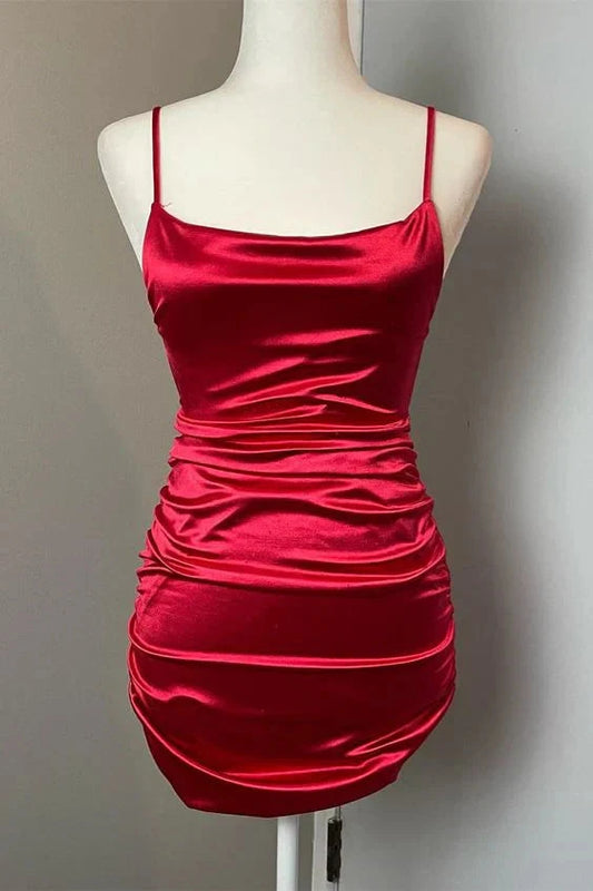 Satin Sheath Straps Homecoming Dress simple gentle atmospheric and unique desi Brin by YiHuiw