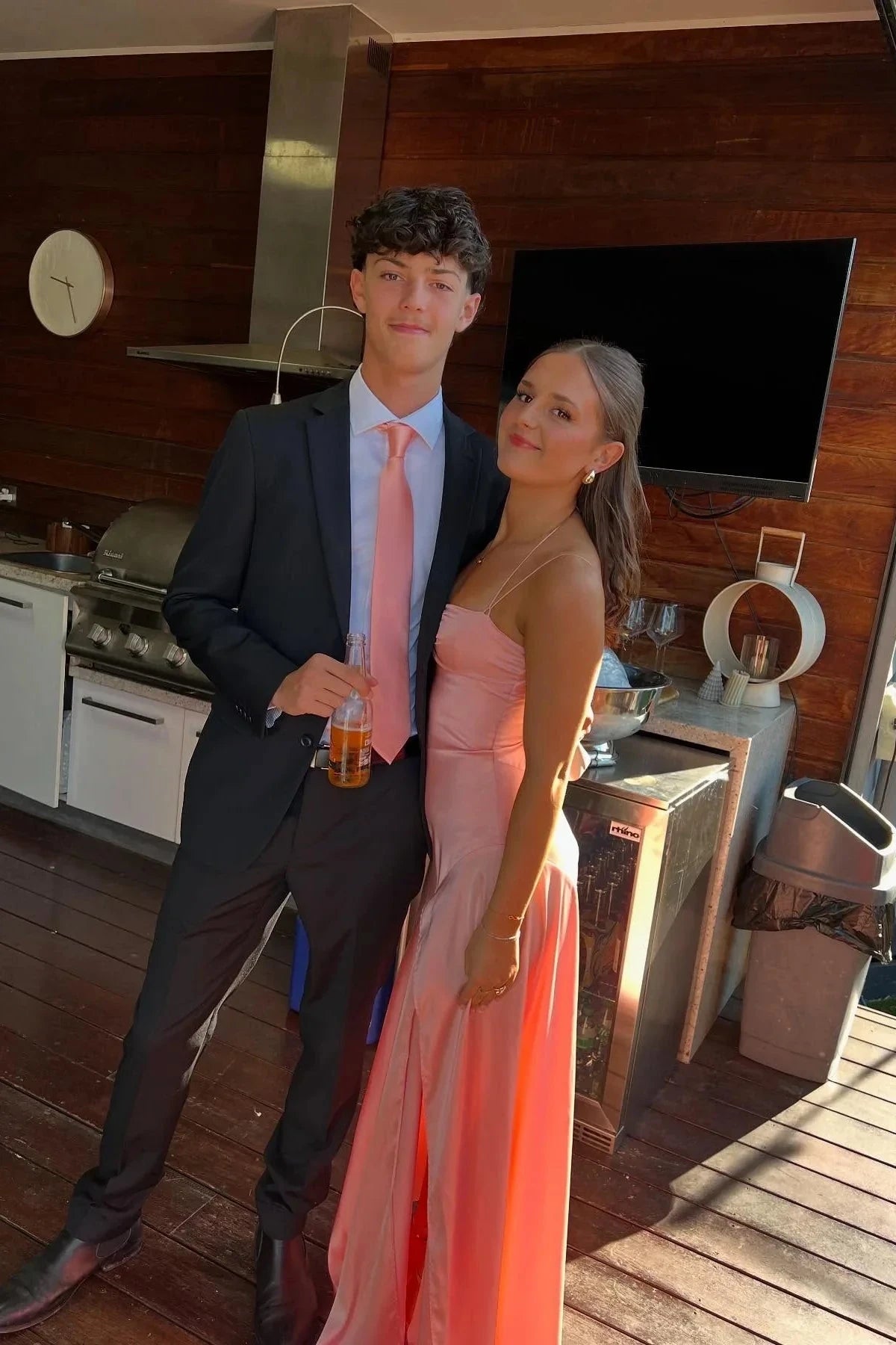 Satin Spaghetti-Strap Halter Sweetheart Crisscross Back High-Slit Sheath Floor-Length Prom Dress by JiMiss Dresses