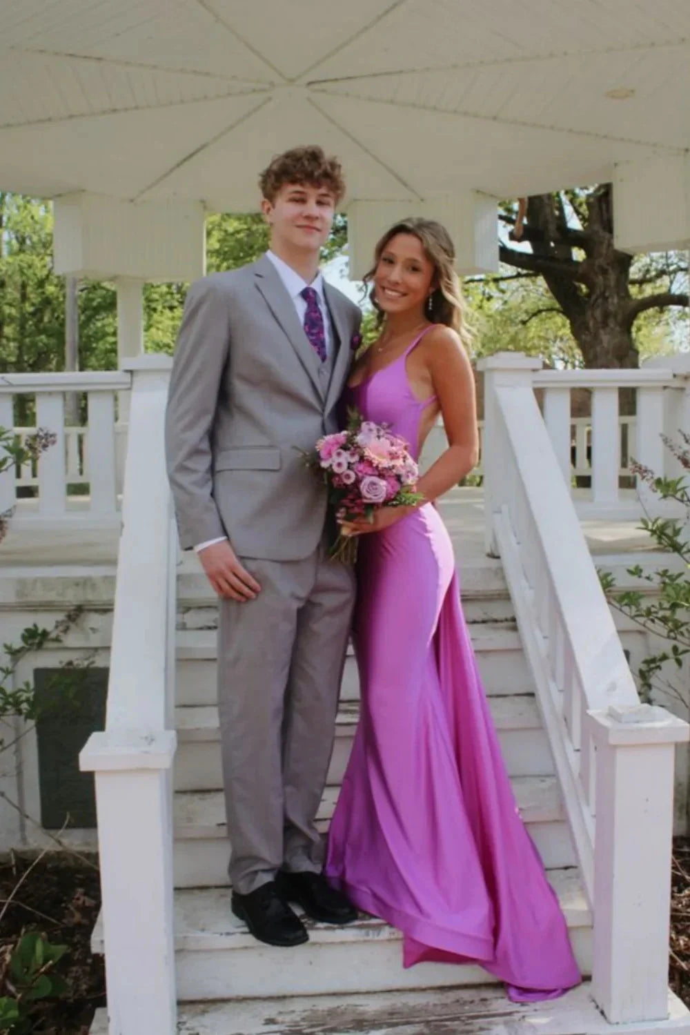 Satin Spaghetti-Strap Sweetheart Open-Back Ruched Side Draped Train Sheath Floor-Length Prom Dress by JiMiss Dresses